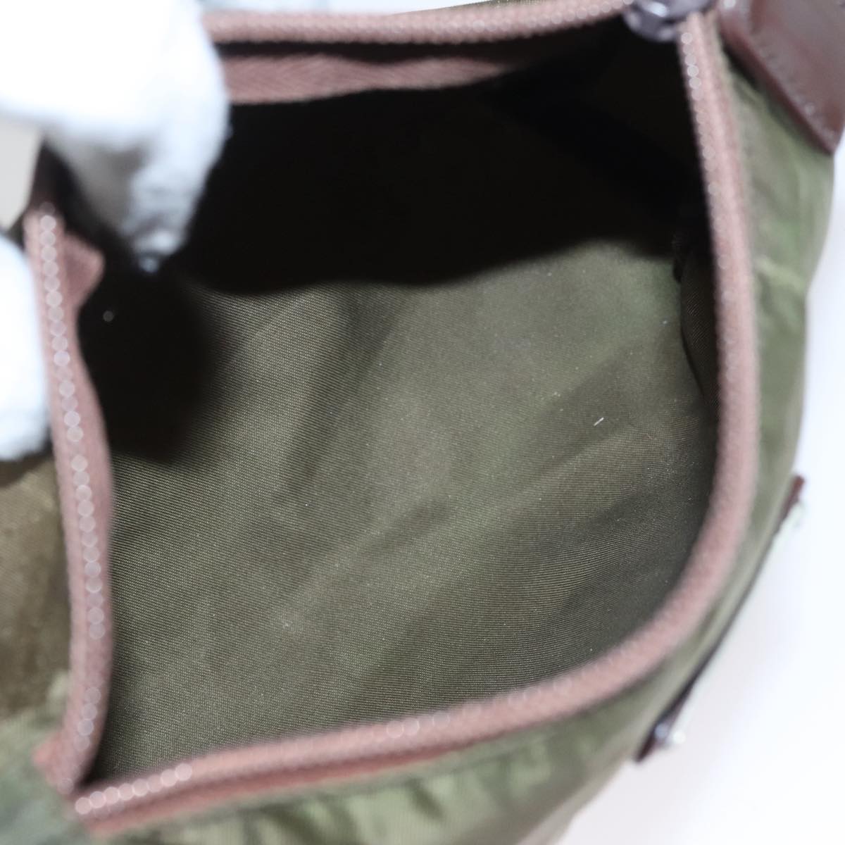 PRADA Pouch Nylon Khaki Silver Auth bs21351
