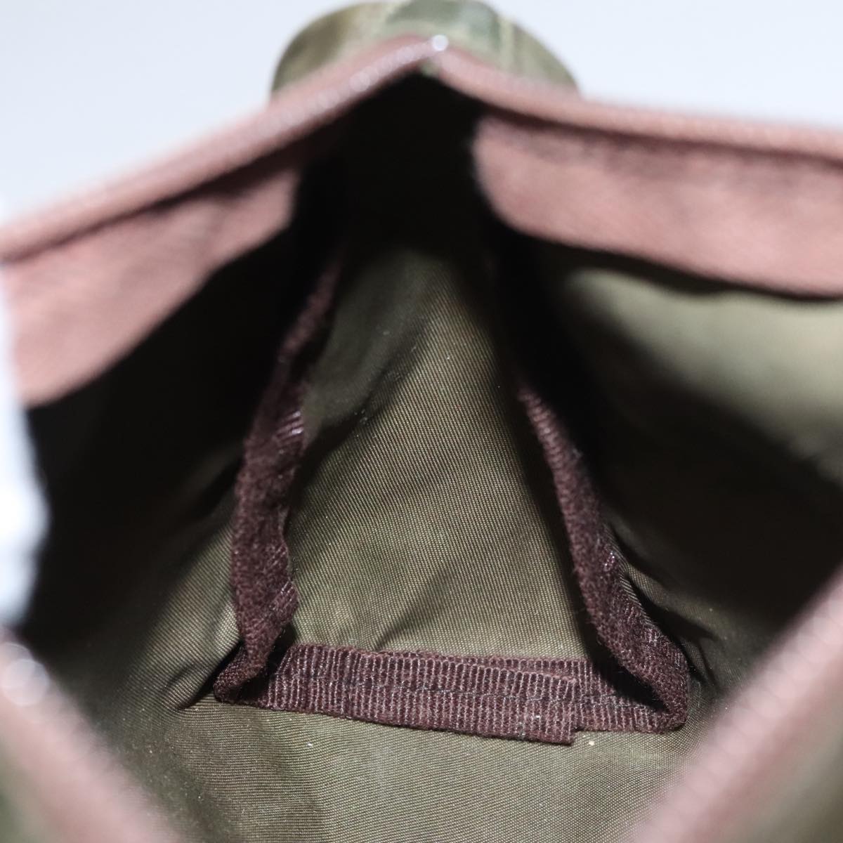 PRADA Pouch Nylon Khaki Silver Auth bs21351