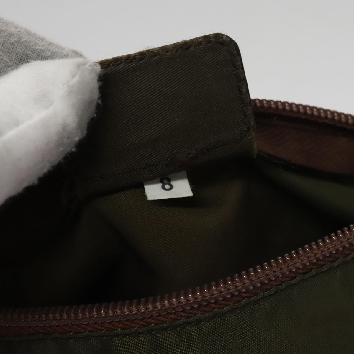 PRADA Pouch Nylon Khaki Silver Auth bs21351