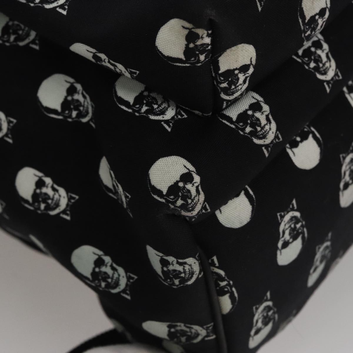 SAINT LAURENT Skull Backpack Canvas Black White Auth bs21358