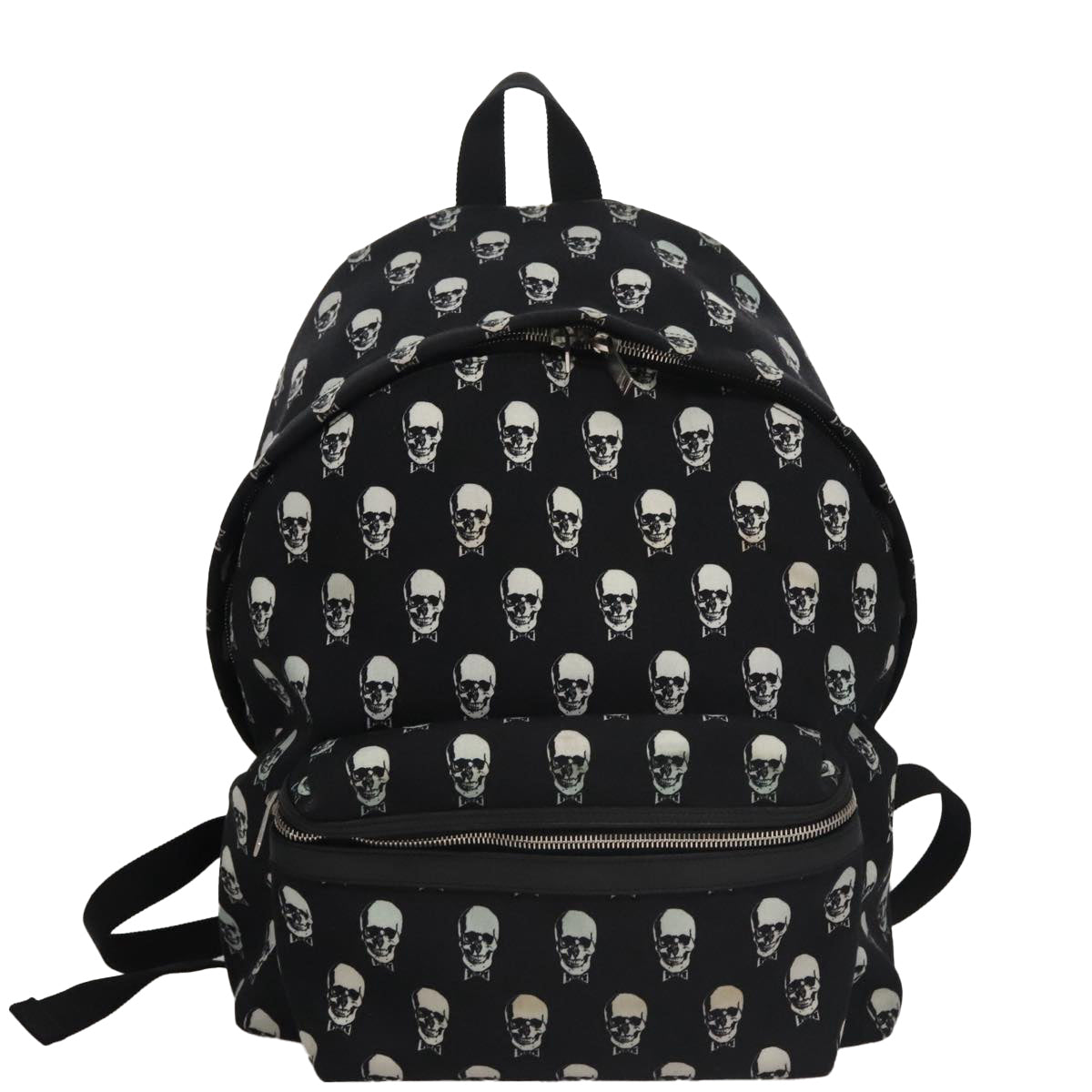 SAINT LAURENT Skull Backpack Canvas Black White Auth bs21358