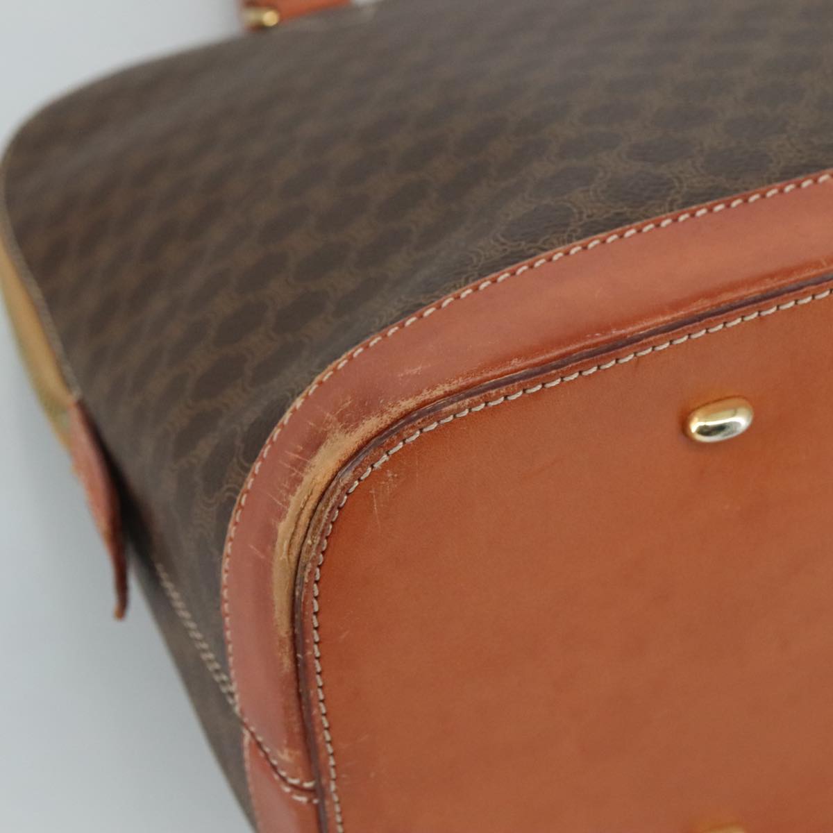 CELINE Macadam Canvas Hand Bag PVC Leather Brown Gold Auth bs21413