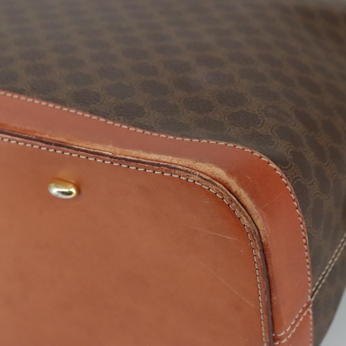 CELINE Macadam Canvas Hand Bag PVC Leather Brown Gold Auth bs21413