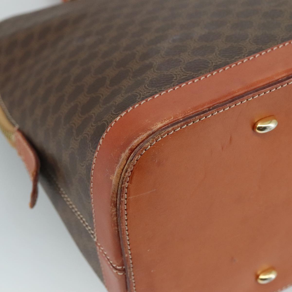 CELINE Macadam Canvas Hand Bag PVC Leather Brown Gold Auth bs21413