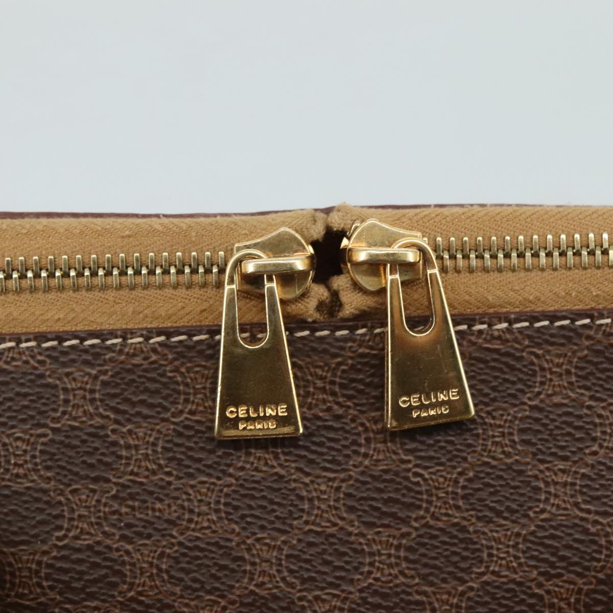 CELINE Macadam Canvas Hand Bag PVC Leather Brown Gold Auth bs21413