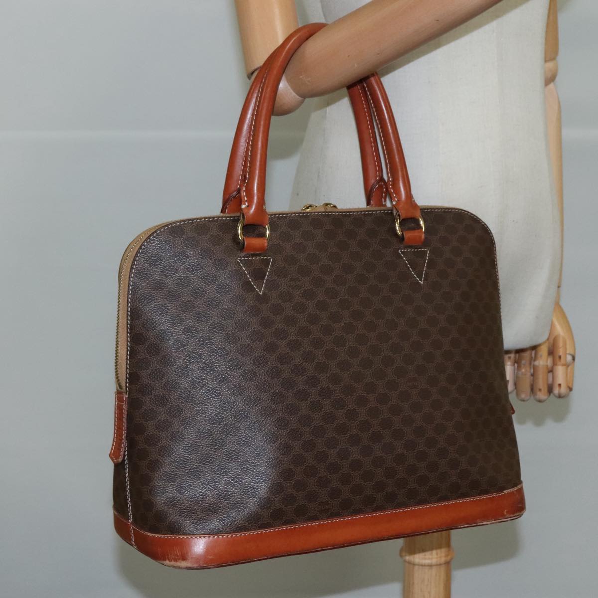 CELINE Macadam Canvas Hand Bag PVC Leather Brown Gold Auth bs21413