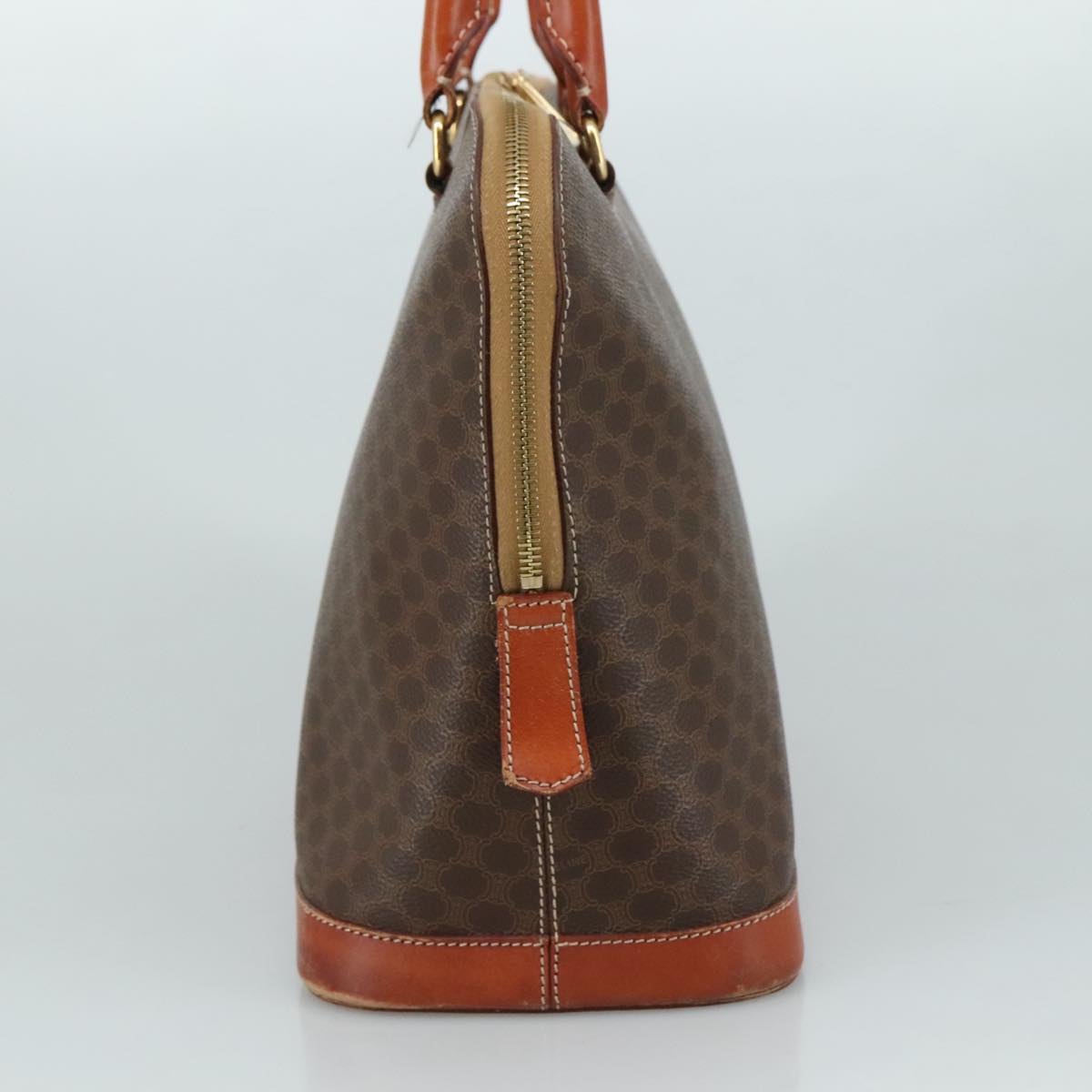 CELINE Macadam Canvas Hand Bag PVC Leather Brown Gold Auth bs21413