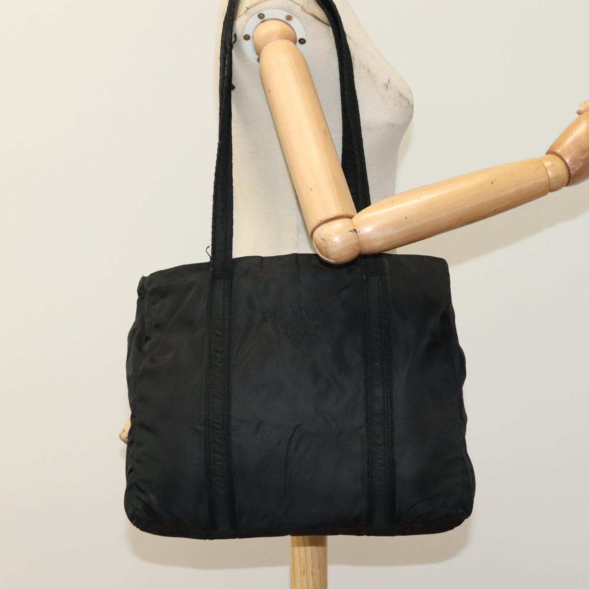 PRADA Tote Bag Nylon Black Auth bs21457