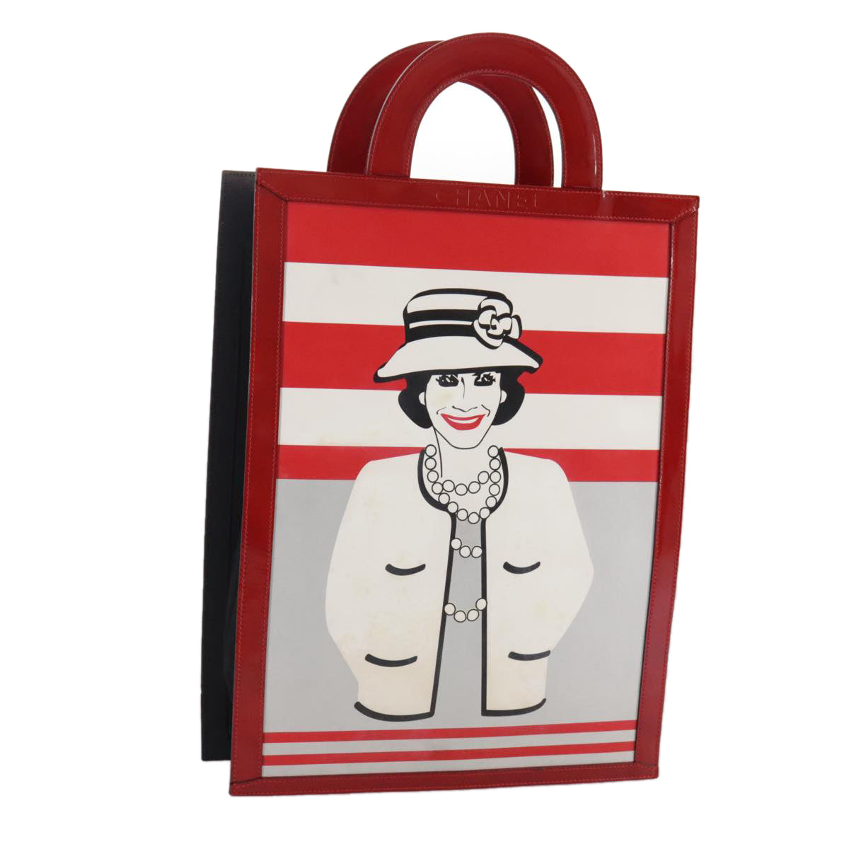 CHANEL Mademoiselle Choco Bar line Tote Bag Leather Red CC Auth bs21462