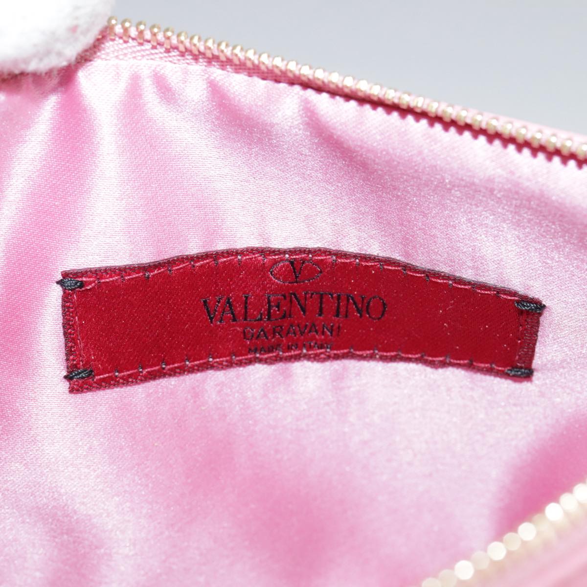 VALENTINO Pouch Leather Pink Auth bs21474