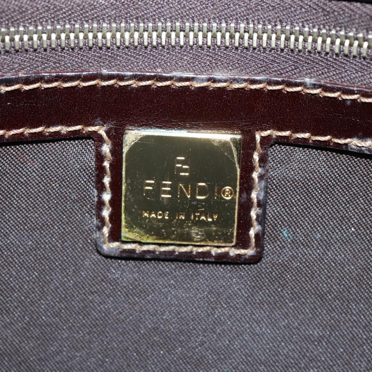 FENDI Zucchino Canvas Hand Bag Brown Gold Auth bs21516