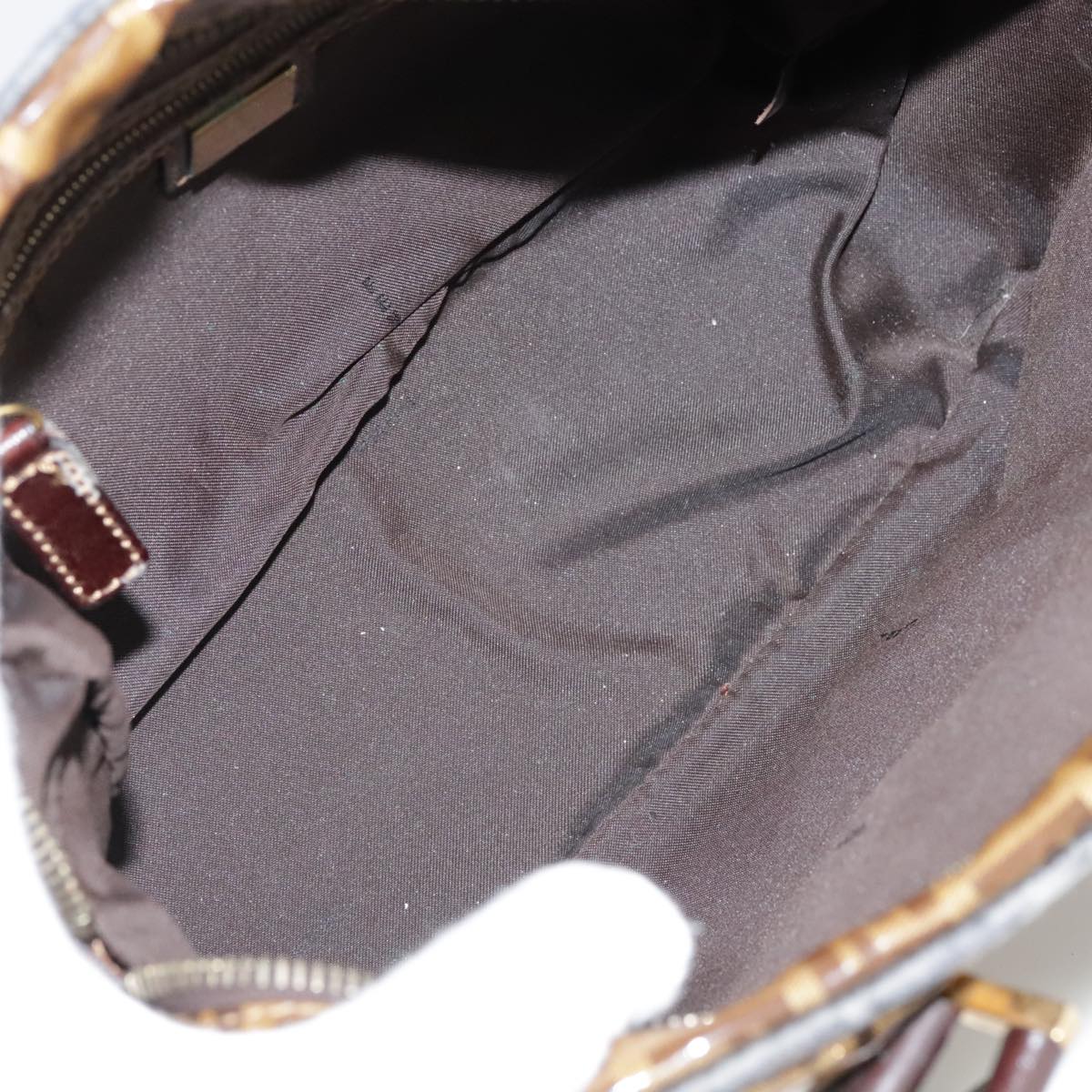 FENDI Zucchino Canvas Hand Bag Brown Gold Auth bs21516