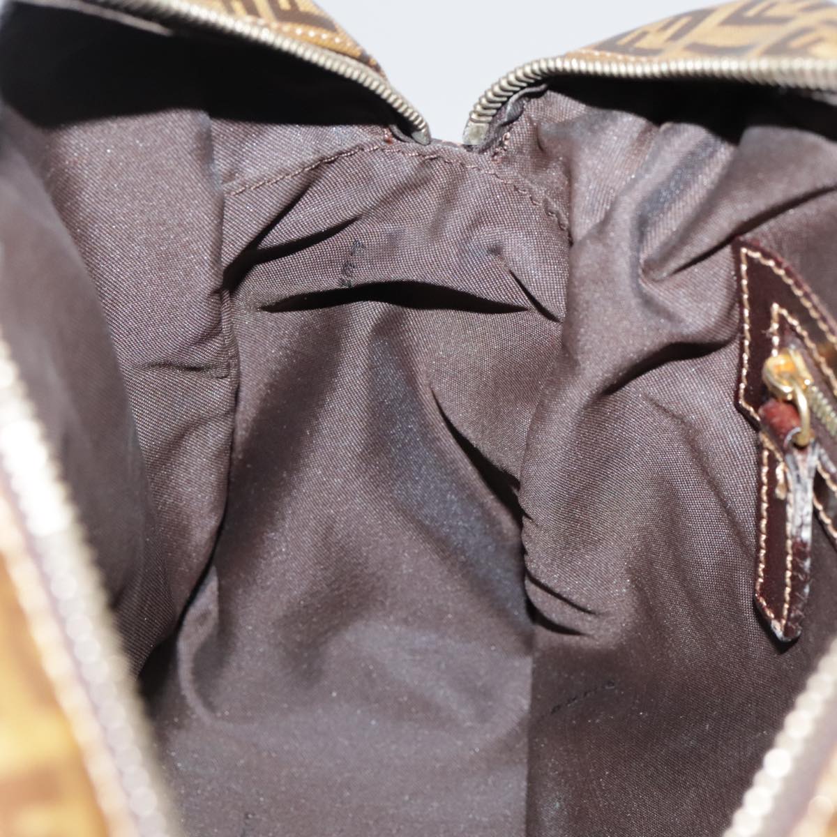 FENDI Zucchino Canvas Hand Bag Brown Gold Auth bs21516