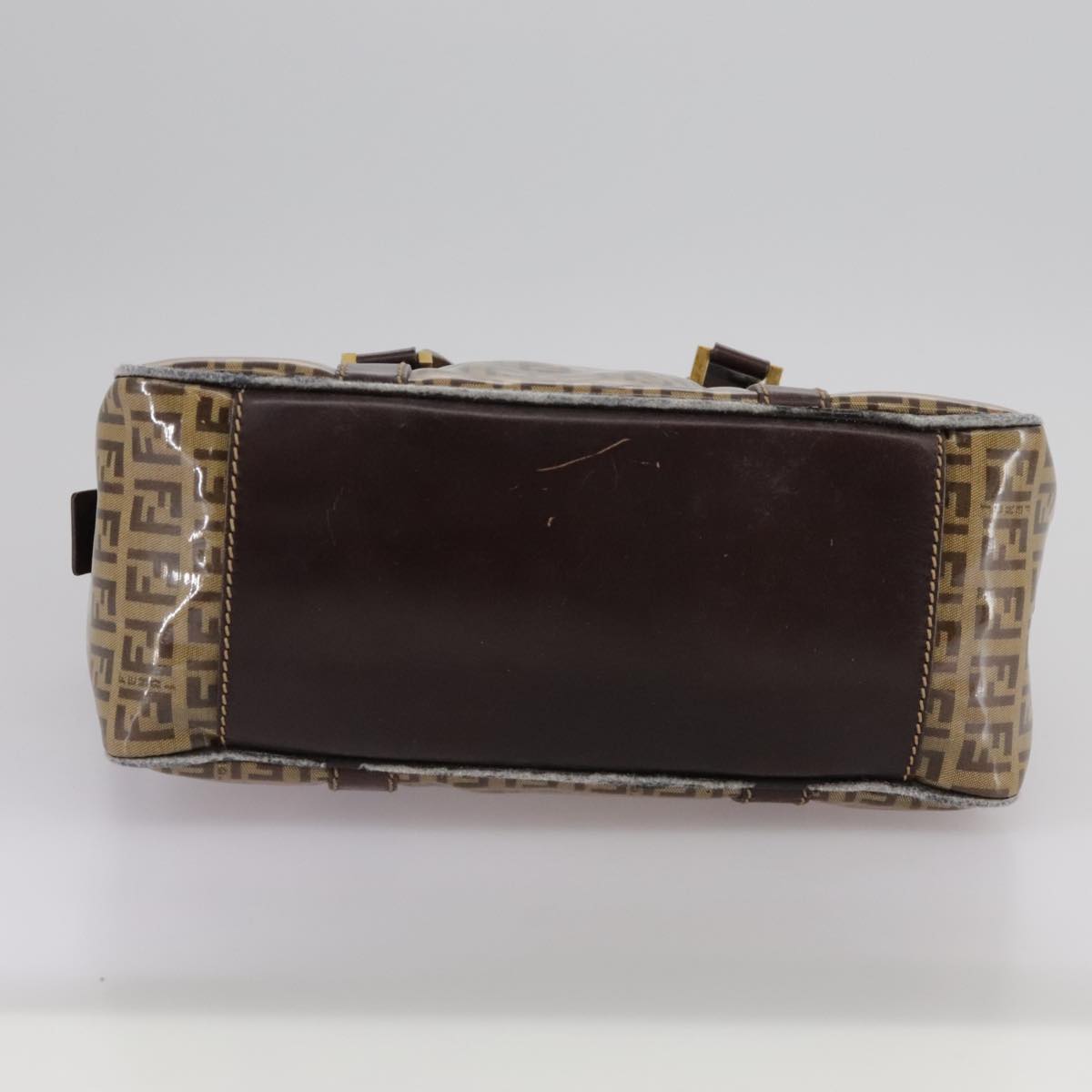 FENDI Zucchino Canvas Hand Bag Brown Gold Auth bs21516