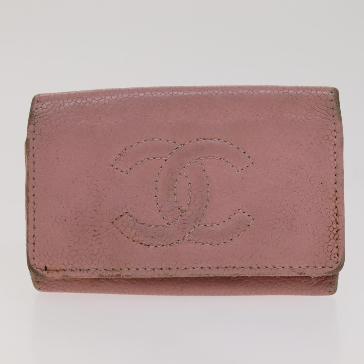 CHANEL Key Case Wallet Caviar Skin Black Pink CC Auth bs21518