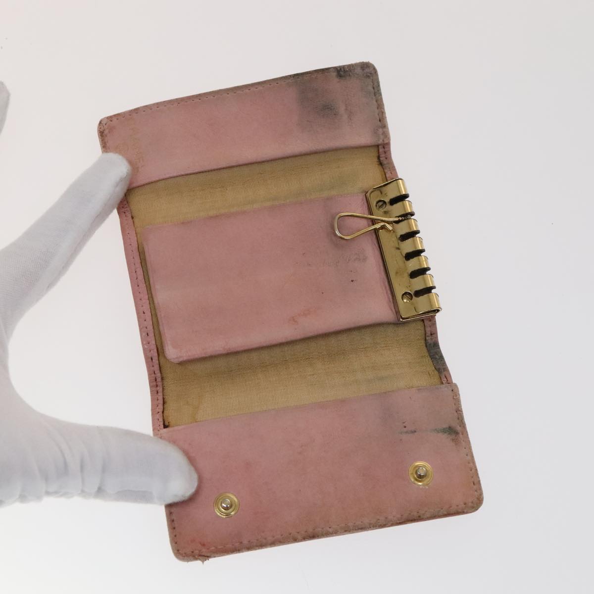 CHANEL Key Case Wallet Caviar Skin Black Pink CC Auth bs21518