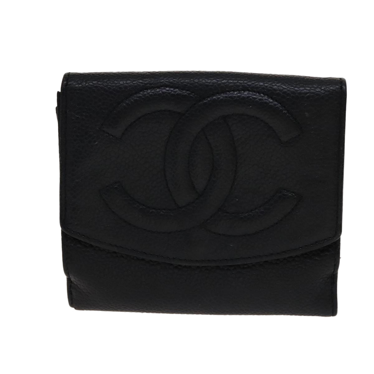 CHANEL Key Case Wallet Caviar Skin Black Pink CC Auth bs21518