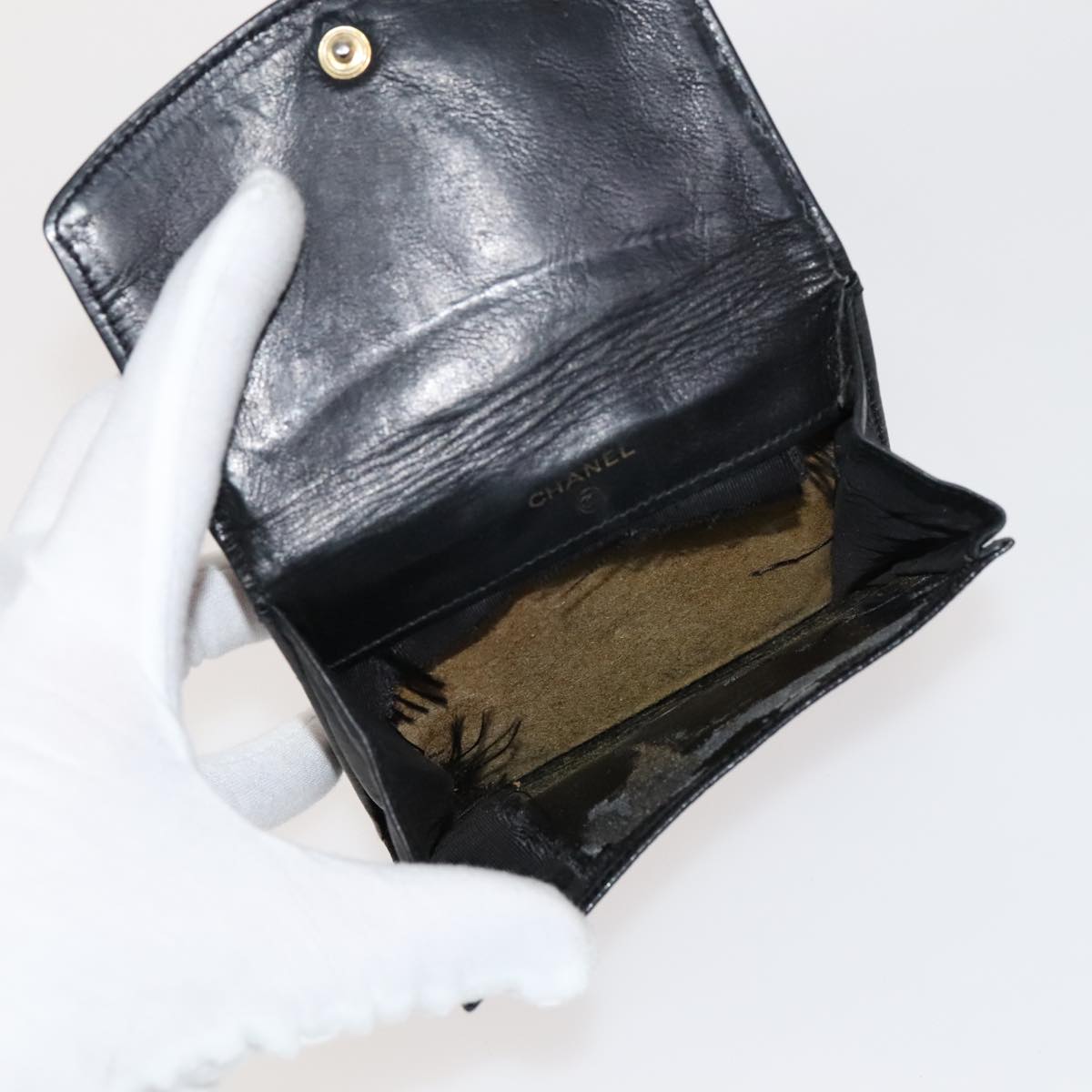 CHANEL Key Case Wallet Caviar Skin Black Pink CC Auth bs21518