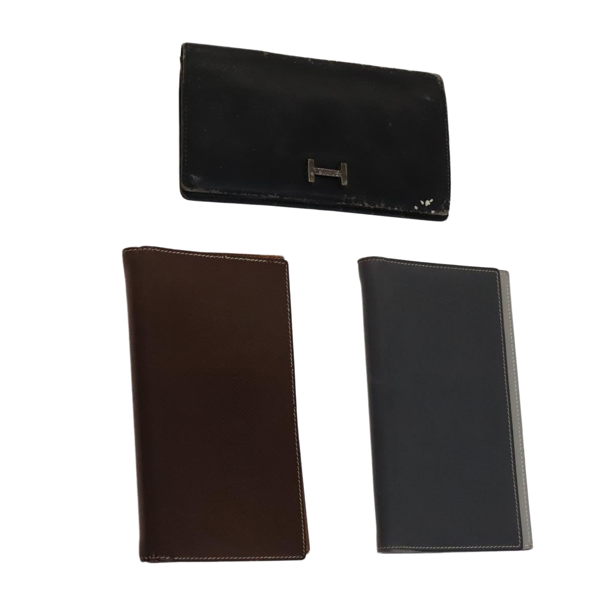 HERMES Day Planner Cover Leather 3Set Black Brown gray Auth bs21520
