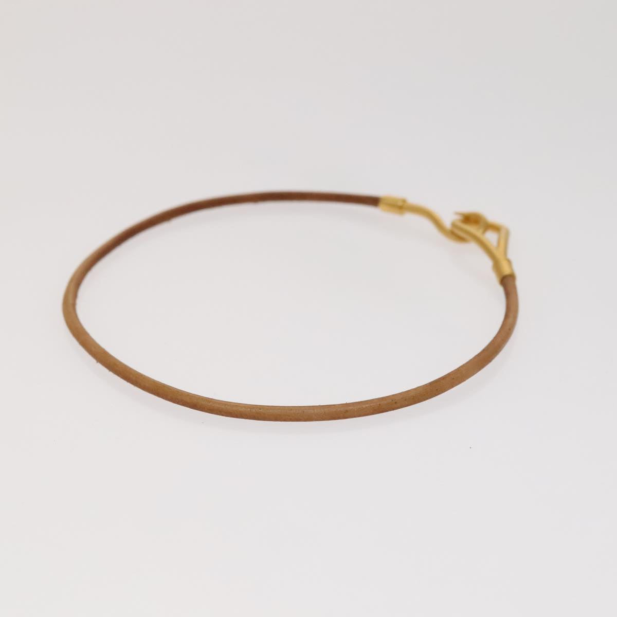 HERMES Bracelet Necklace Leather 2Set Beige Auth bs21522