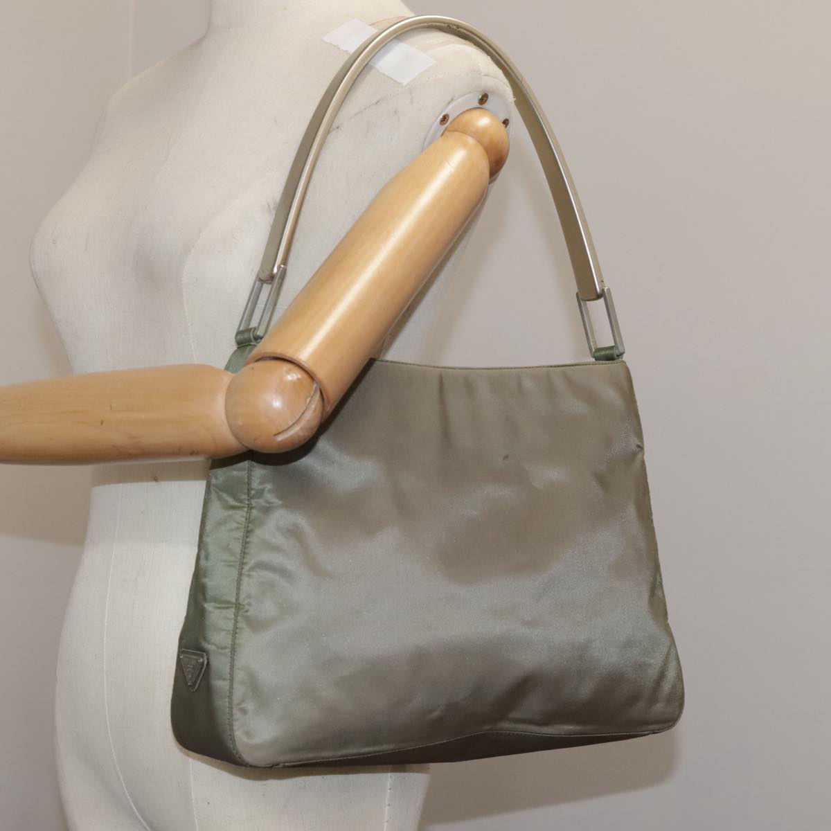 PRADA Shoulder Bag Nylon Khaki Auth bs21541
