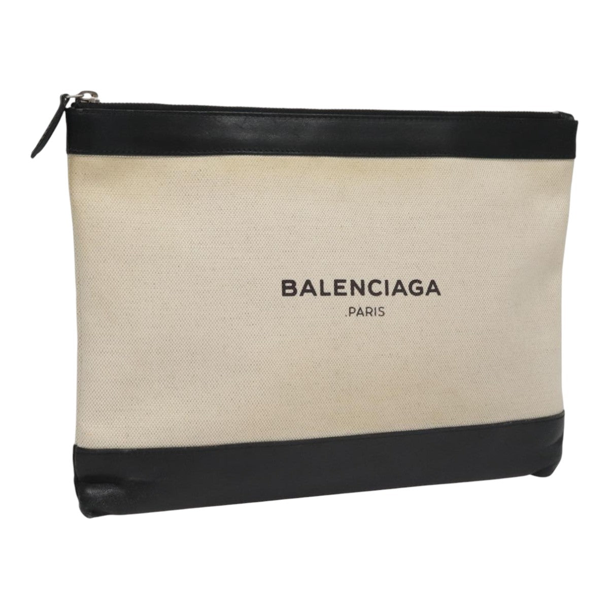 BALENCIAGA Clutch Bag Canvas Black White 420407 Auth bs21562
