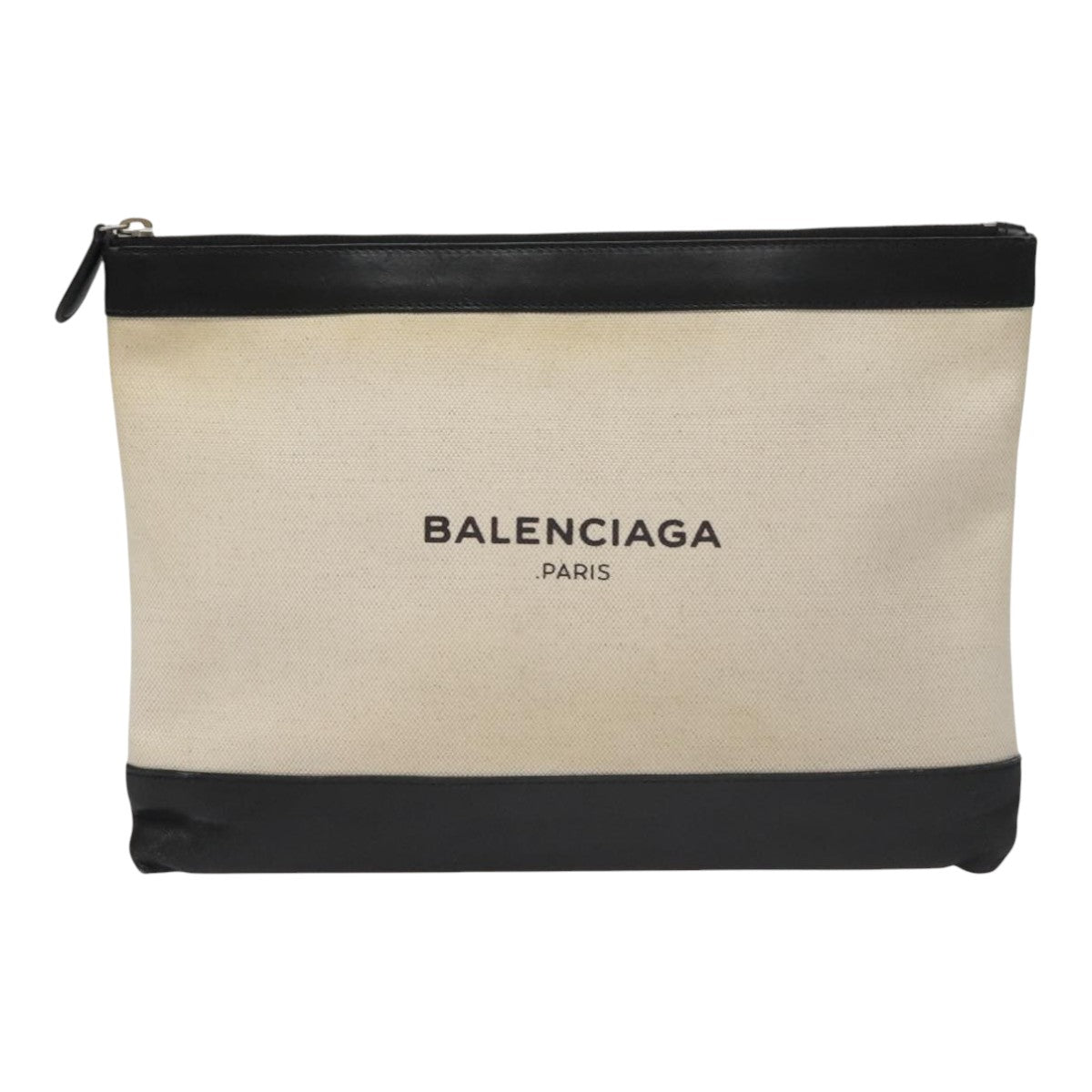 BALENCIAGA Clutch Bag Canvas Black White 420407 Auth bs21562