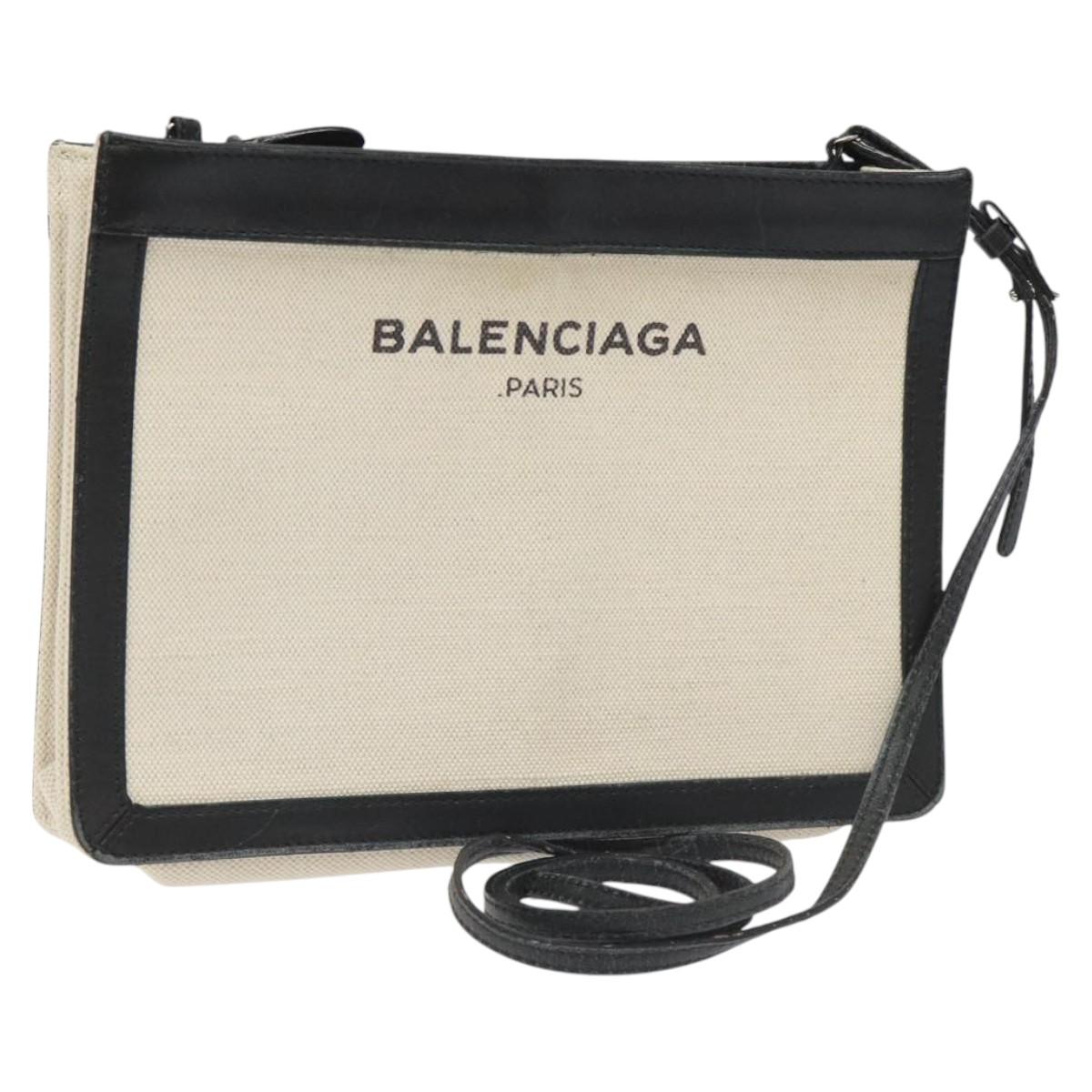 BALENCIAGA Shoulder Bag Canvas Leather White Black 339937 Auth bs21563