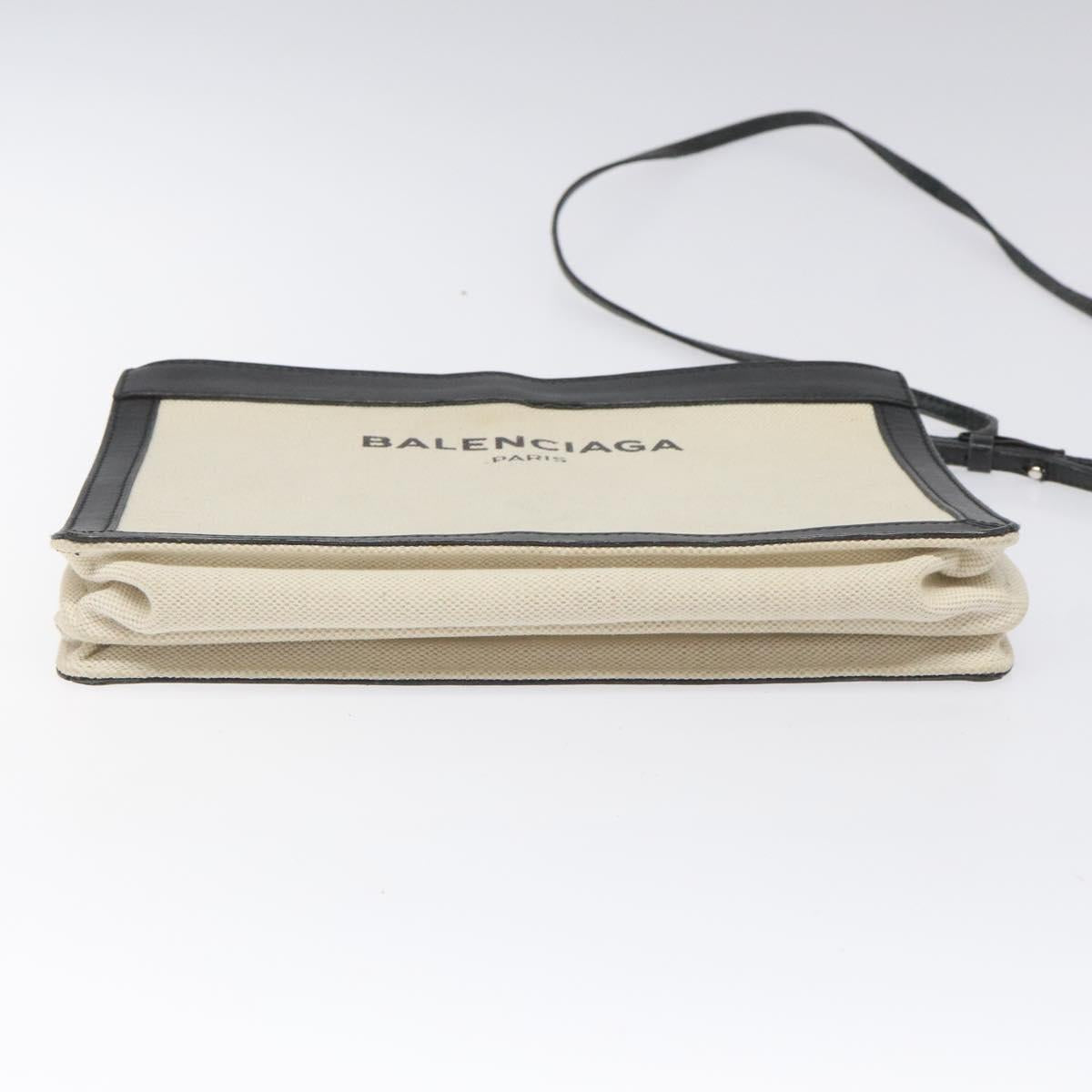 BALENCIAGA Shoulder Bag Canvas Leather White Black 339937 Auth bs21563