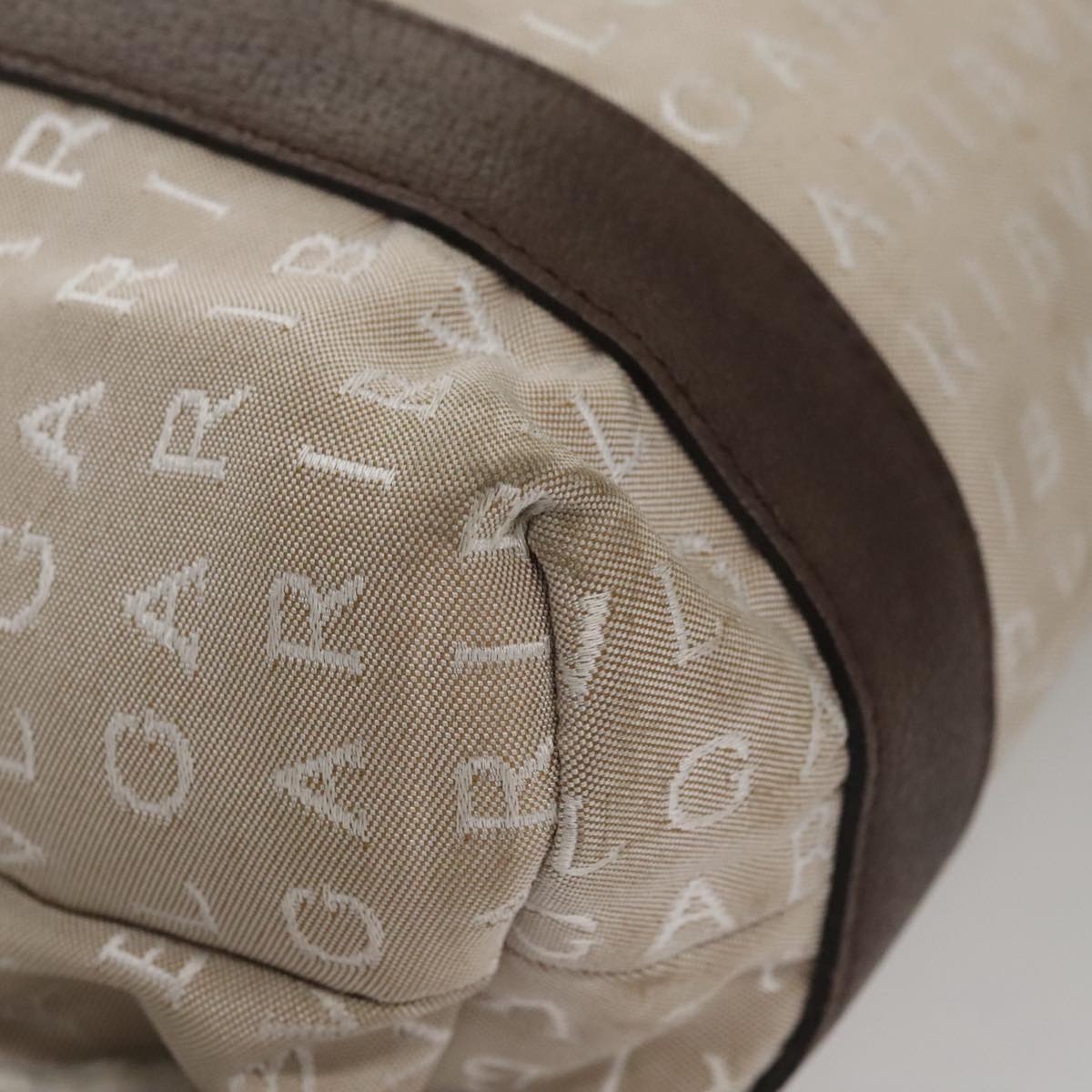 BVLGARI Tote Bag Canvas Brown Silver Auth bs21581