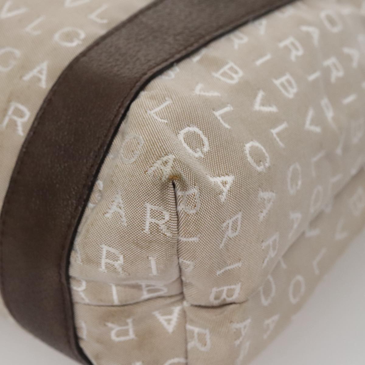 BVLGARI Tote Bag Canvas Brown Silver Auth bs21581