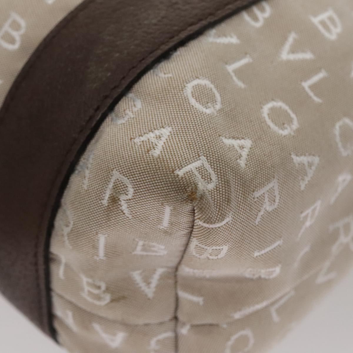 BVLGARI Tote Bag Canvas Brown Silver Auth bs21581