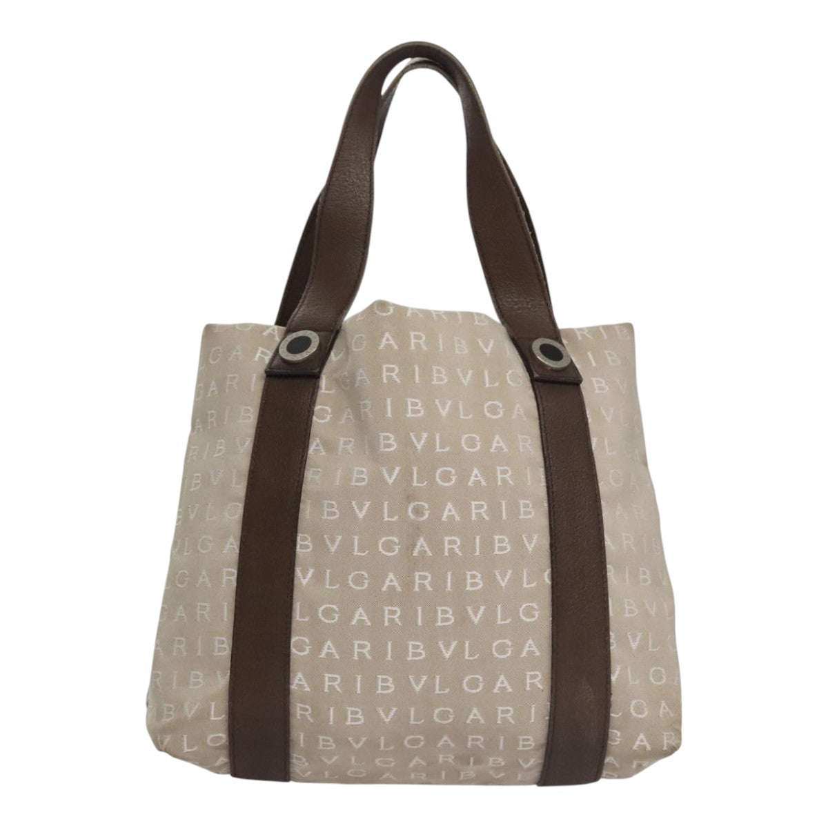 BVLGARI Tote Bag Canvas Brown Silver Auth bs21581