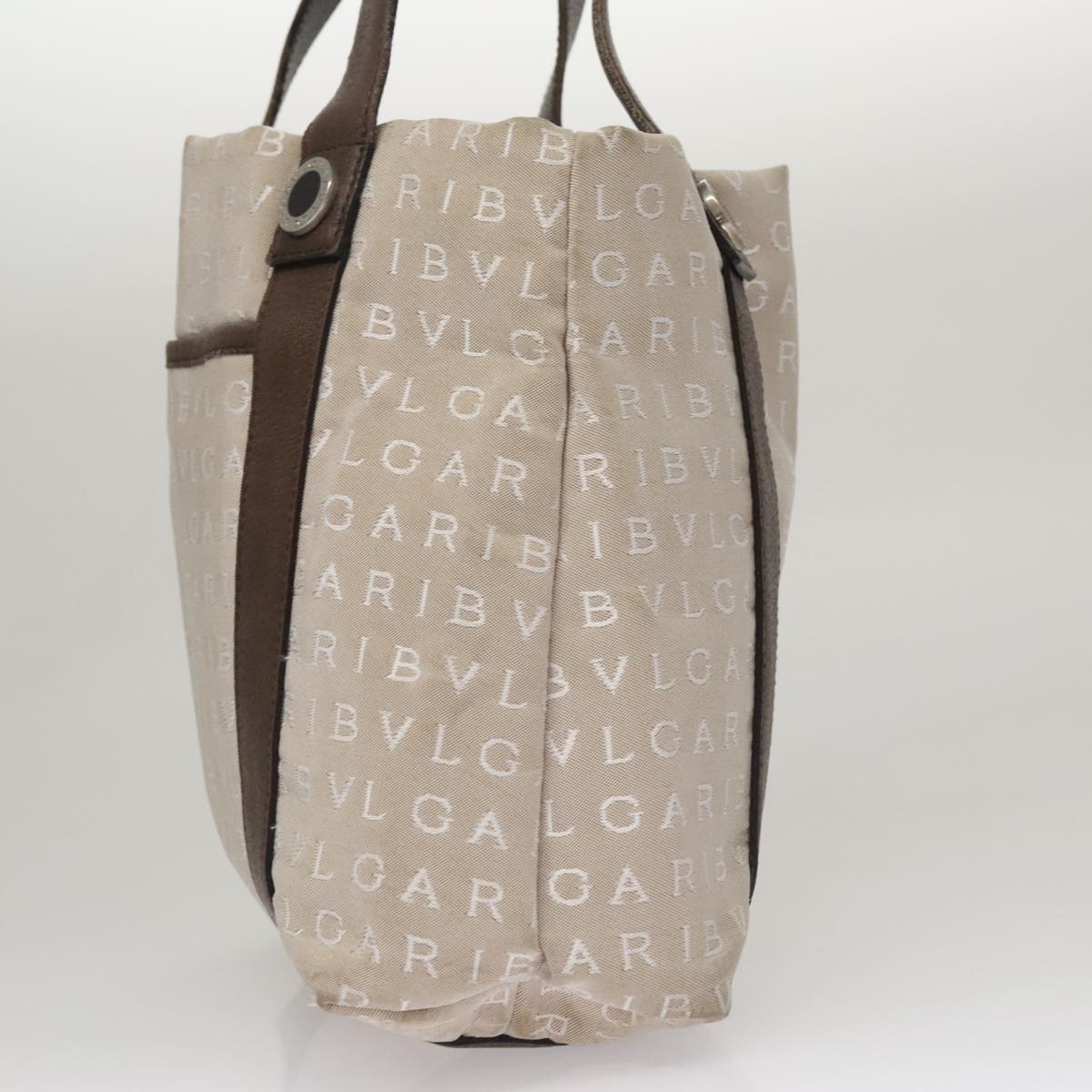 BVLGARI Tote Bag Canvas Brown Silver Auth bs21581