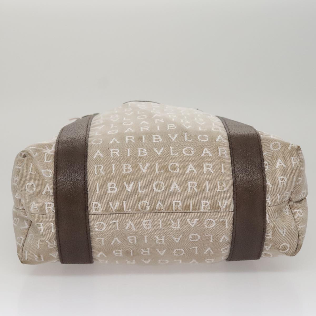 BVLGARI Tote Bag Canvas Brown Silver Auth bs21581