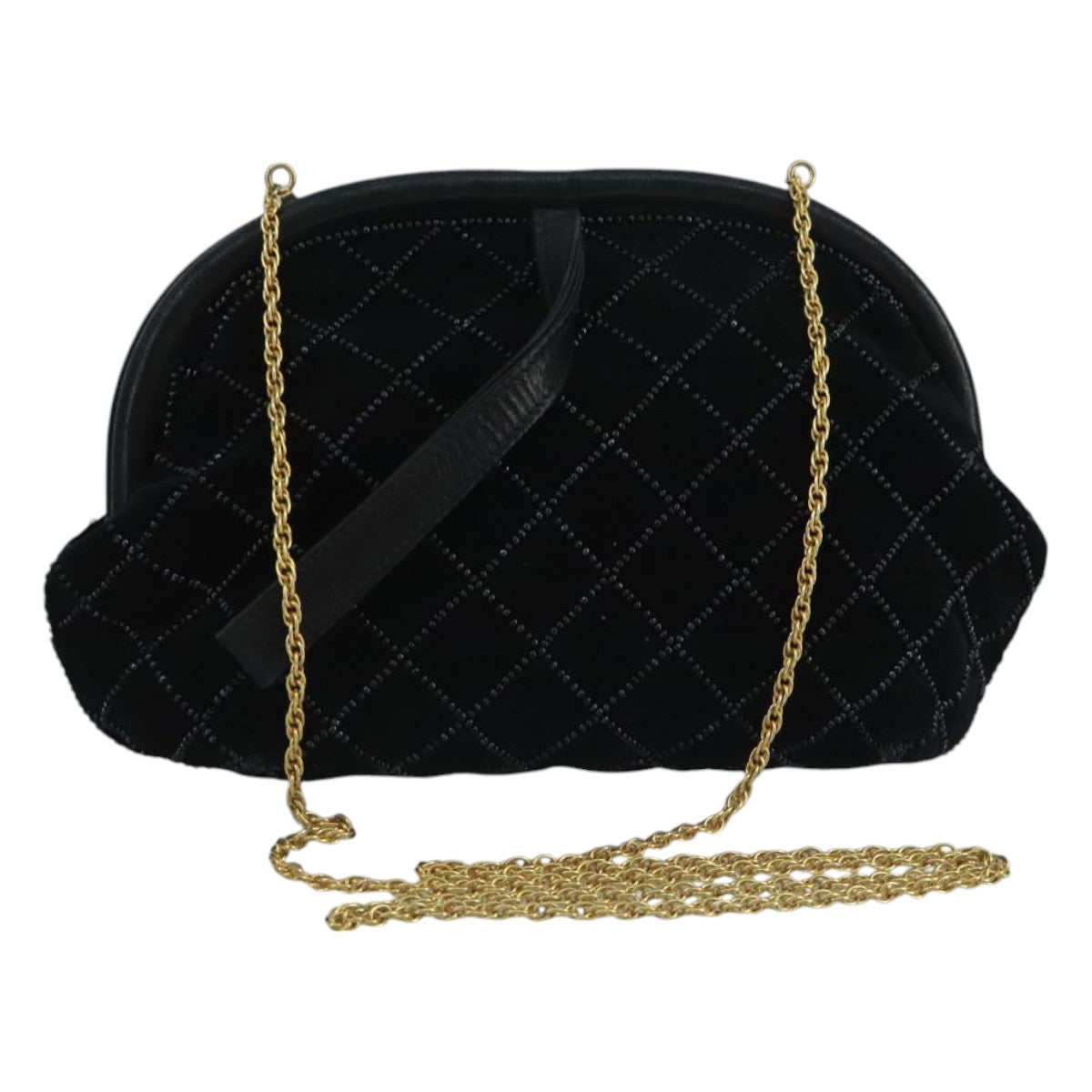 BALLY Chain Shoulder Bag Velor Black Auth bs21591