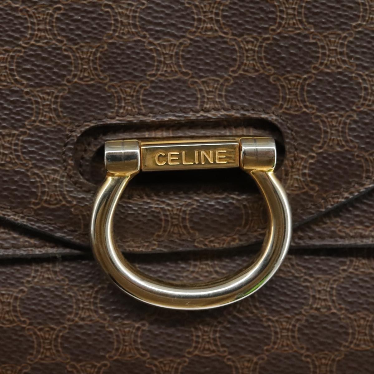 CELINE Macadam Canvas Hand Bag PVC Leather Brown Auth bs21604