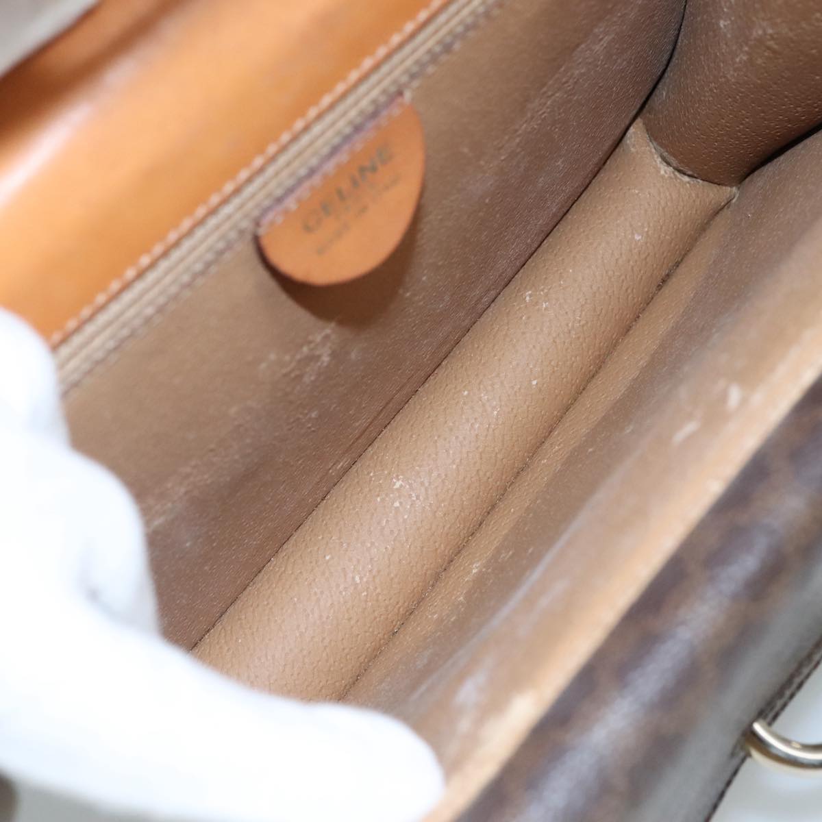 CELINE Macadam Canvas Hand Bag PVC Leather Brown Auth bs21604