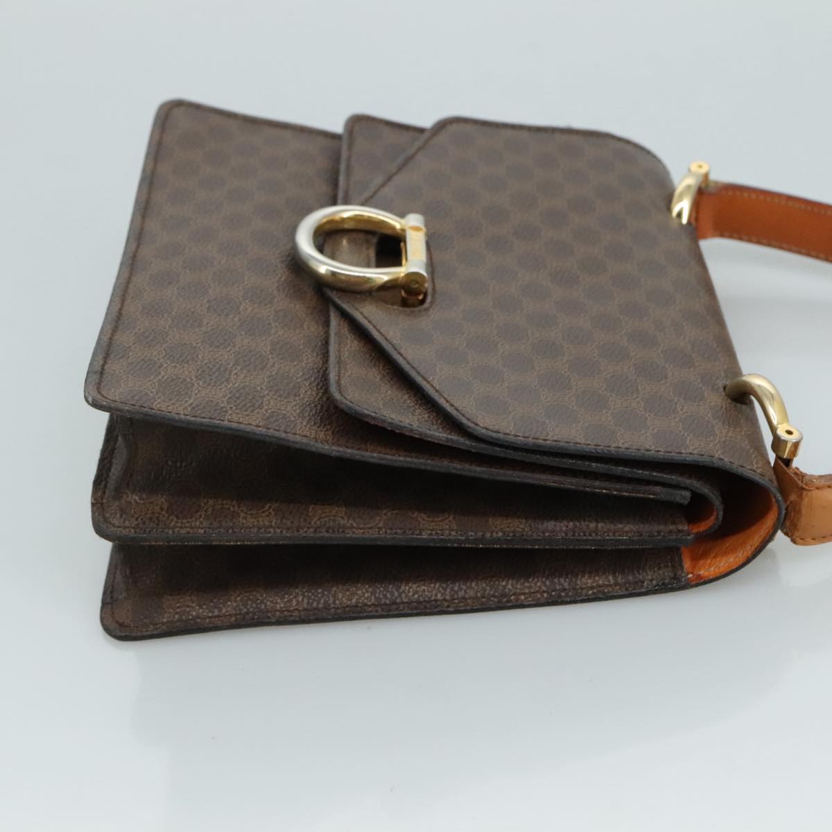 CELINE Macadam Canvas Hand Bag PVC Leather Brown Auth bs21604