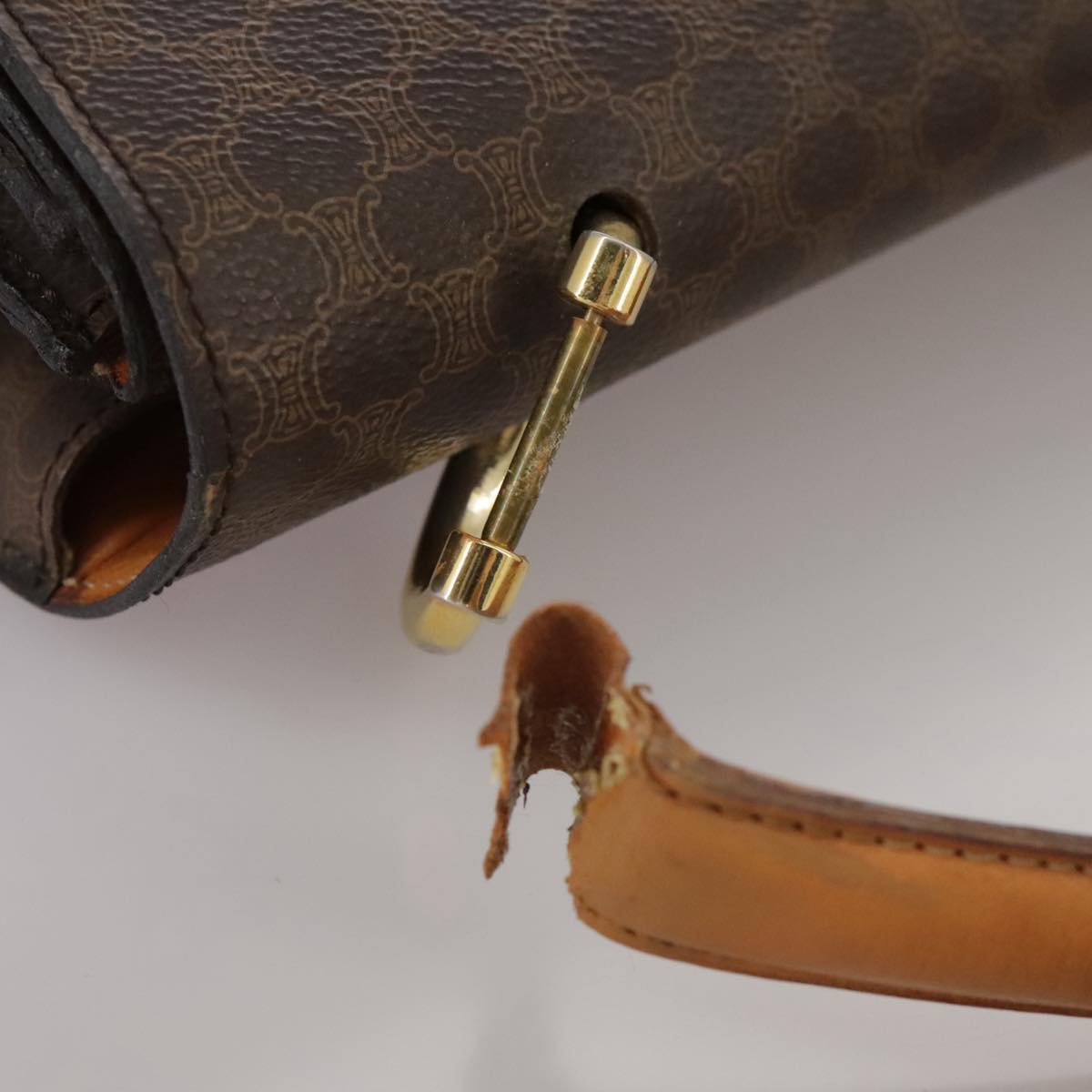 CELINE Macadam Canvas Hand Bag PVC Leather Brown Auth bs21604