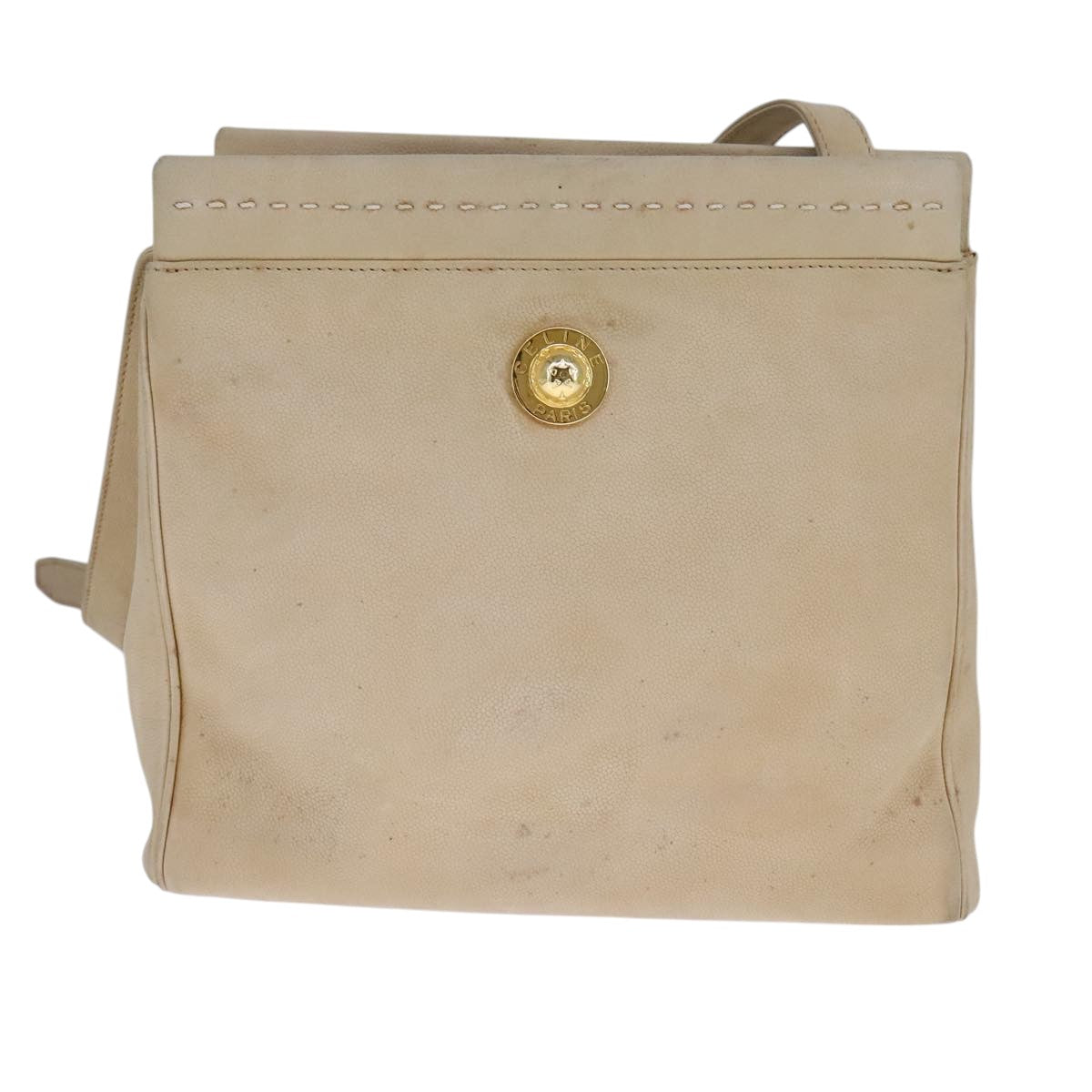 CELINE Shoulder Bag Leather Beige Auth bs21606