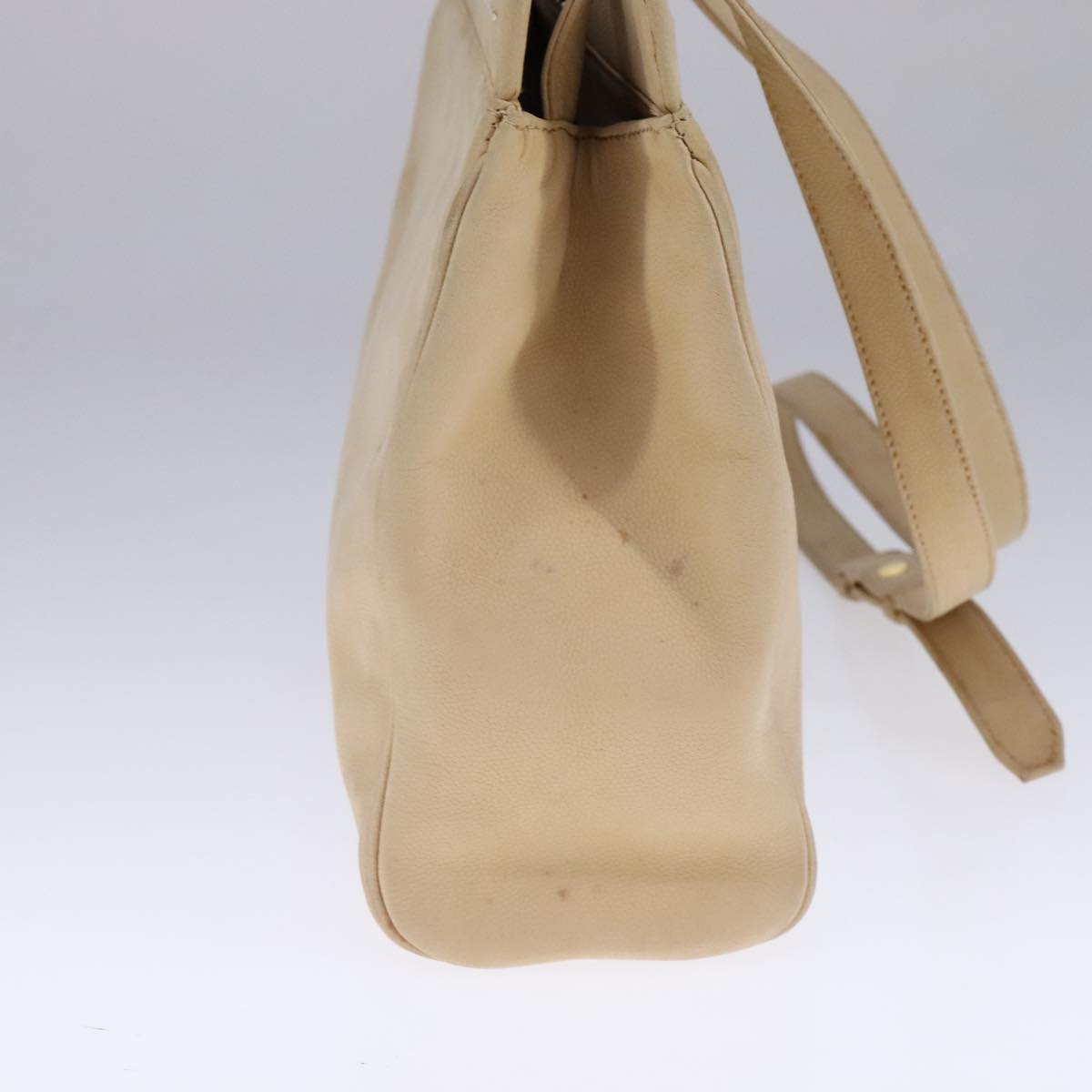 CELINE Shoulder Bag Leather Beige Auth bs21606