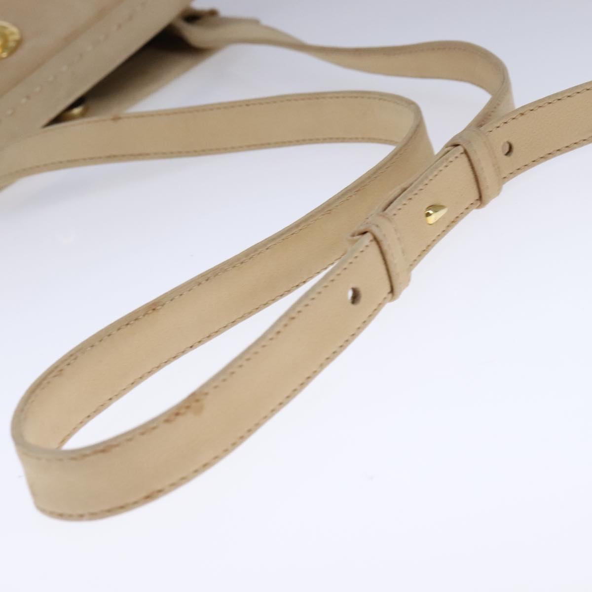 CELINE Shoulder Bag Leather Beige Auth bs21606