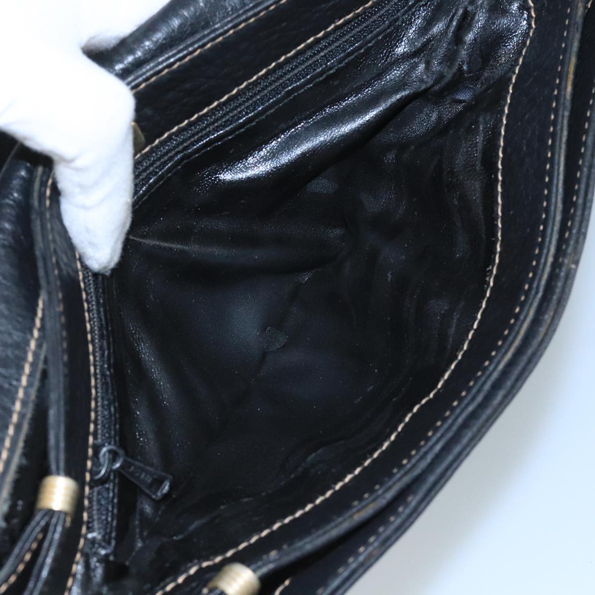 BALLY Shoulder Bag Leather Black Auth bs21629