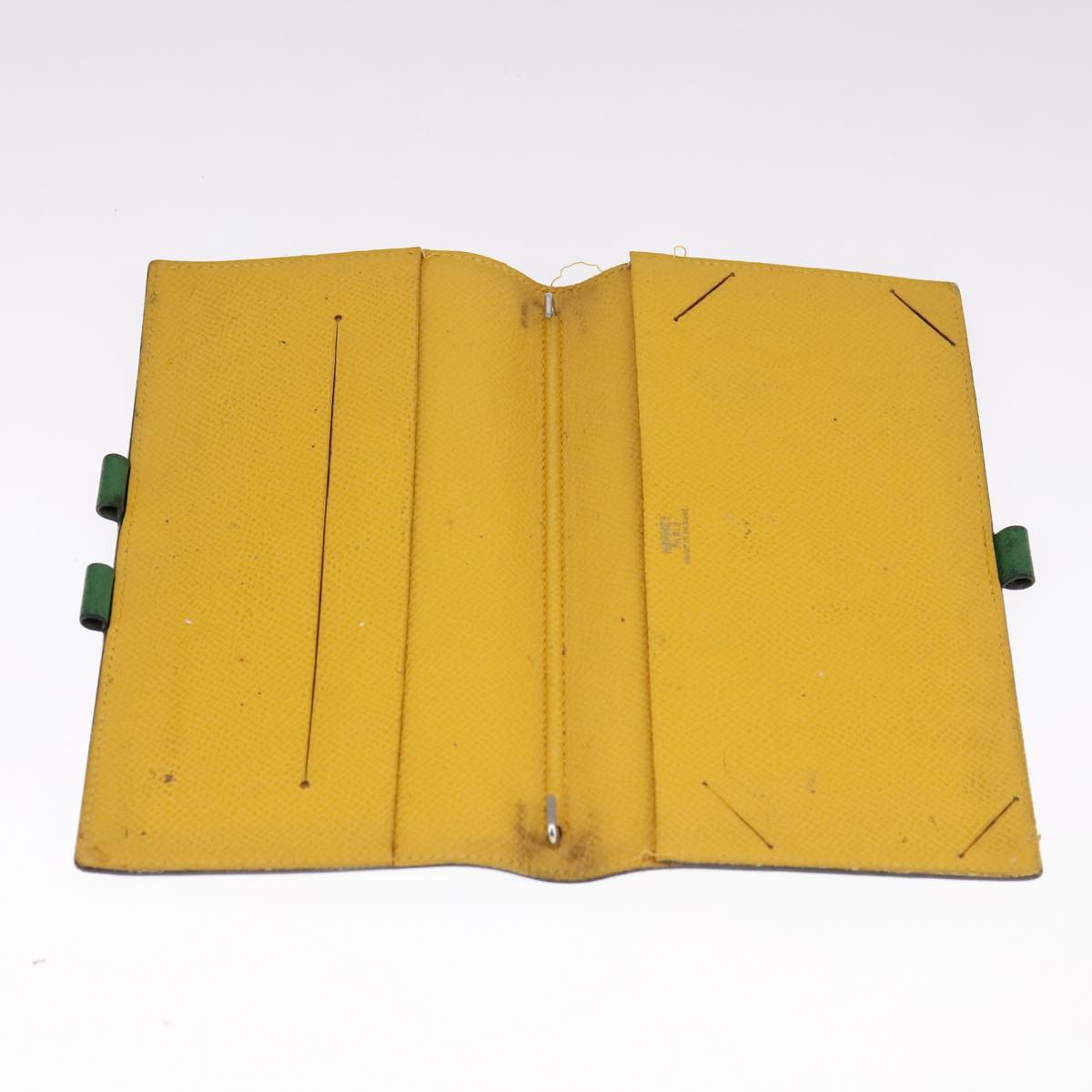 HERMES Day Planner Cover Leather Green Auth bs21645