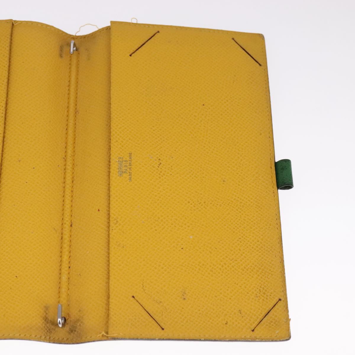 HERMES Day Planner Cover Leather Green Auth bs21645