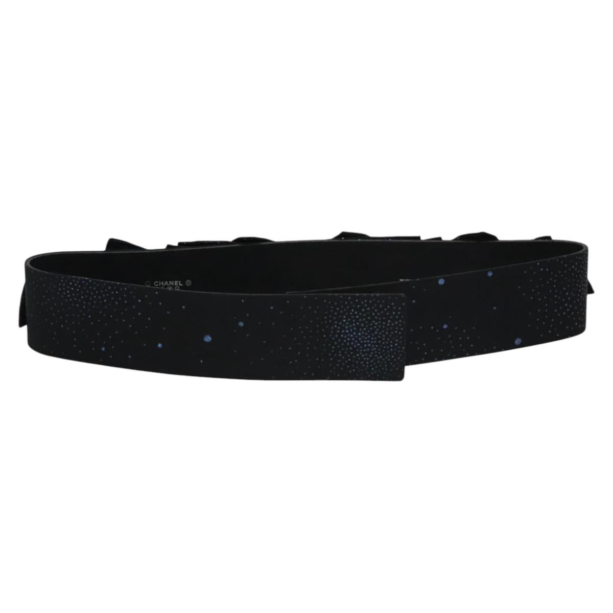 CHANEL Belt Leather 29.9"" Black CC Auth bs21650