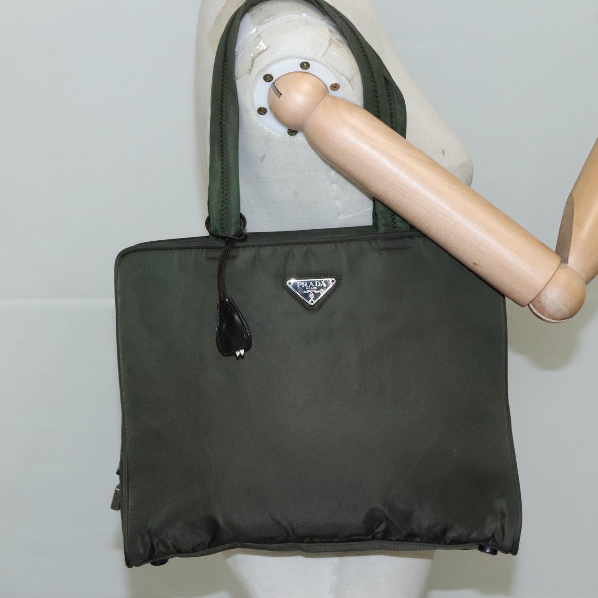 PRADA Tote Bag Nylon Khaki Auth bs21656
