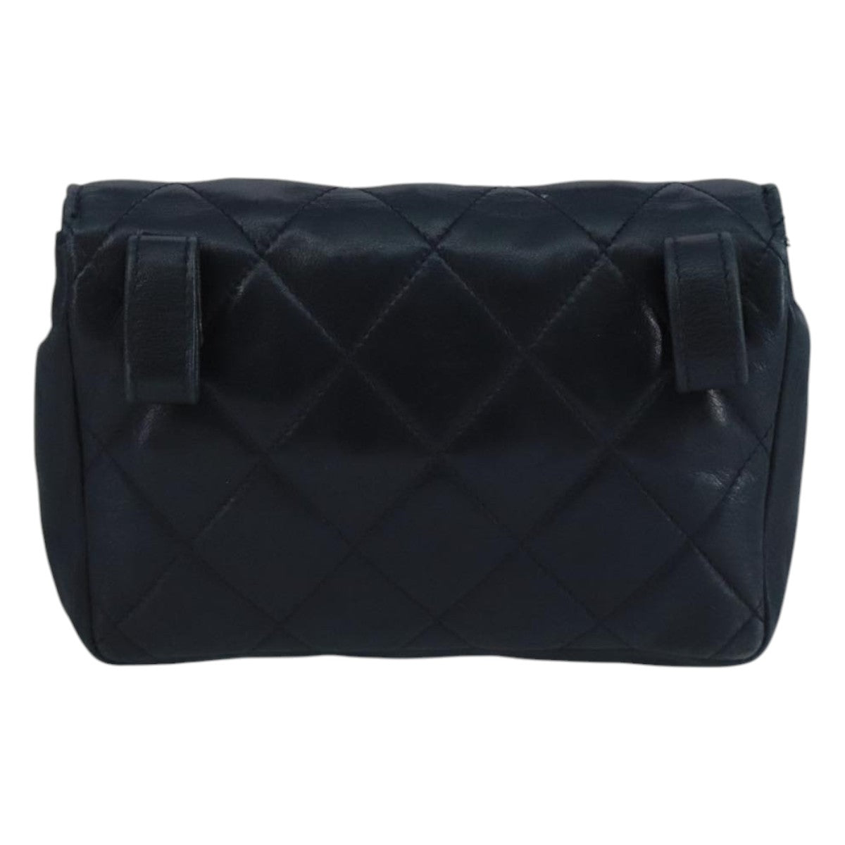 CHANEL Matelasse Waist bag Lamb Skin Navy CC Auth bs21663