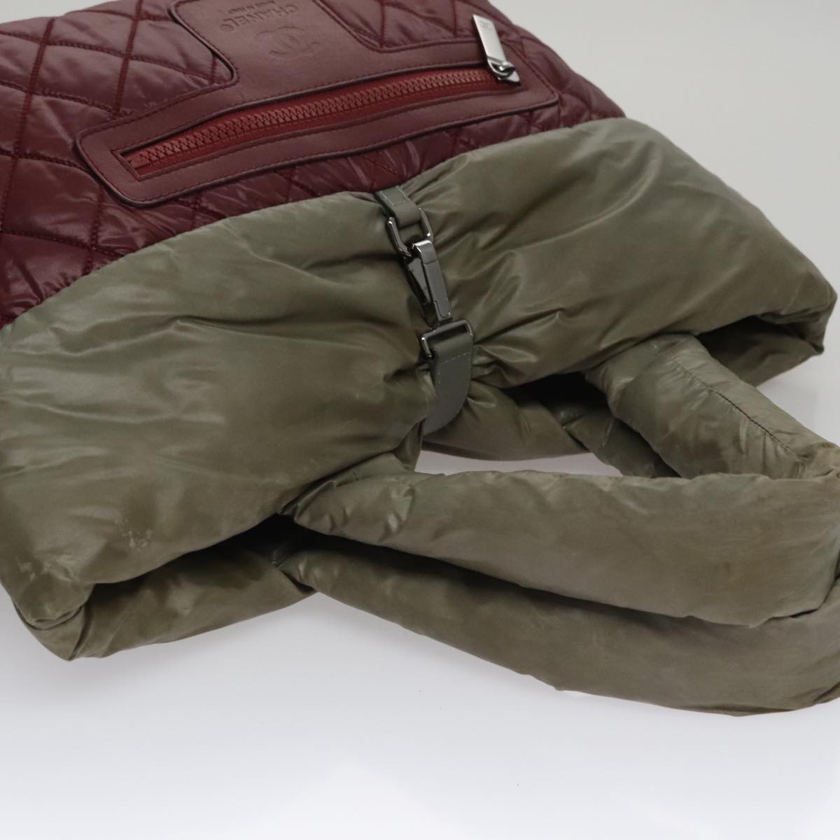 CHANEL Cococoon Tote Bag Nylon Wine Red Silver CC Auth bs21665